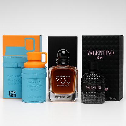 Combo Alta Gama Hombre | Armaf Odyssey Mandarin Sky | Stronger With You | Valentino Uomo Born in Roma | 100 ML